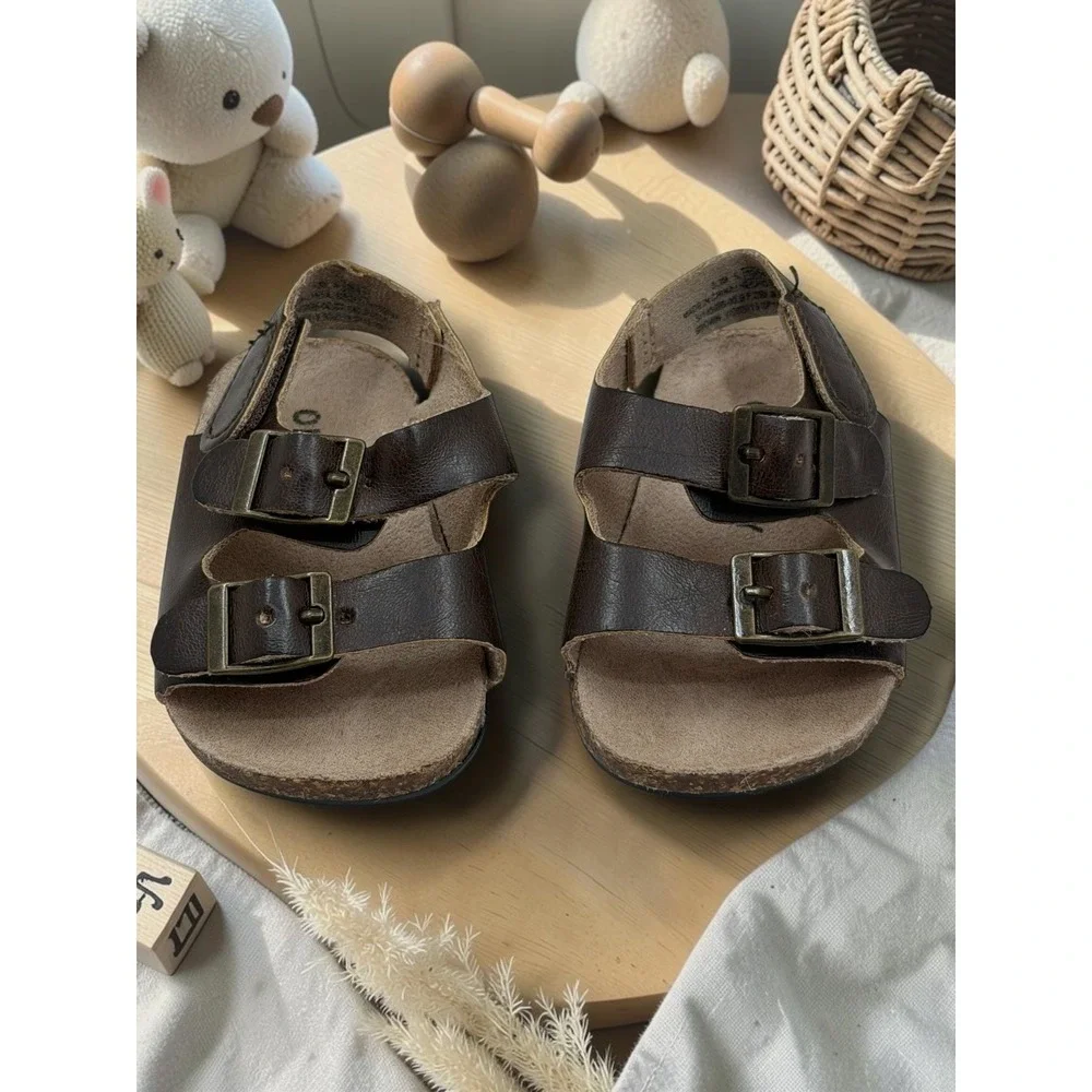 Old Navy Toddler Boys Brown Faux Leather Double Strap Buckle Sandals Size 5